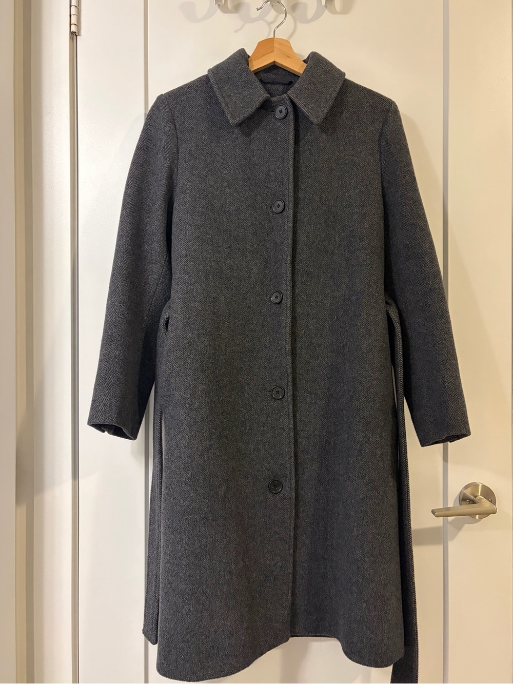 COS Belted Herringbone Wool Coat